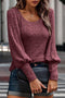 Ribbed Bishop Sleeve Round Neck Top